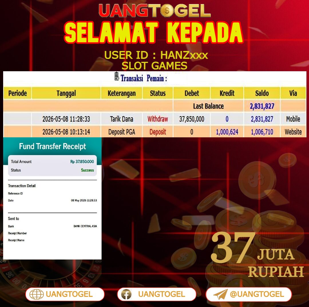UANGTOGEL JACKPOT SLOT GAMES Rp.37.000.000 - LUNAS USER ID :  HANZ***
