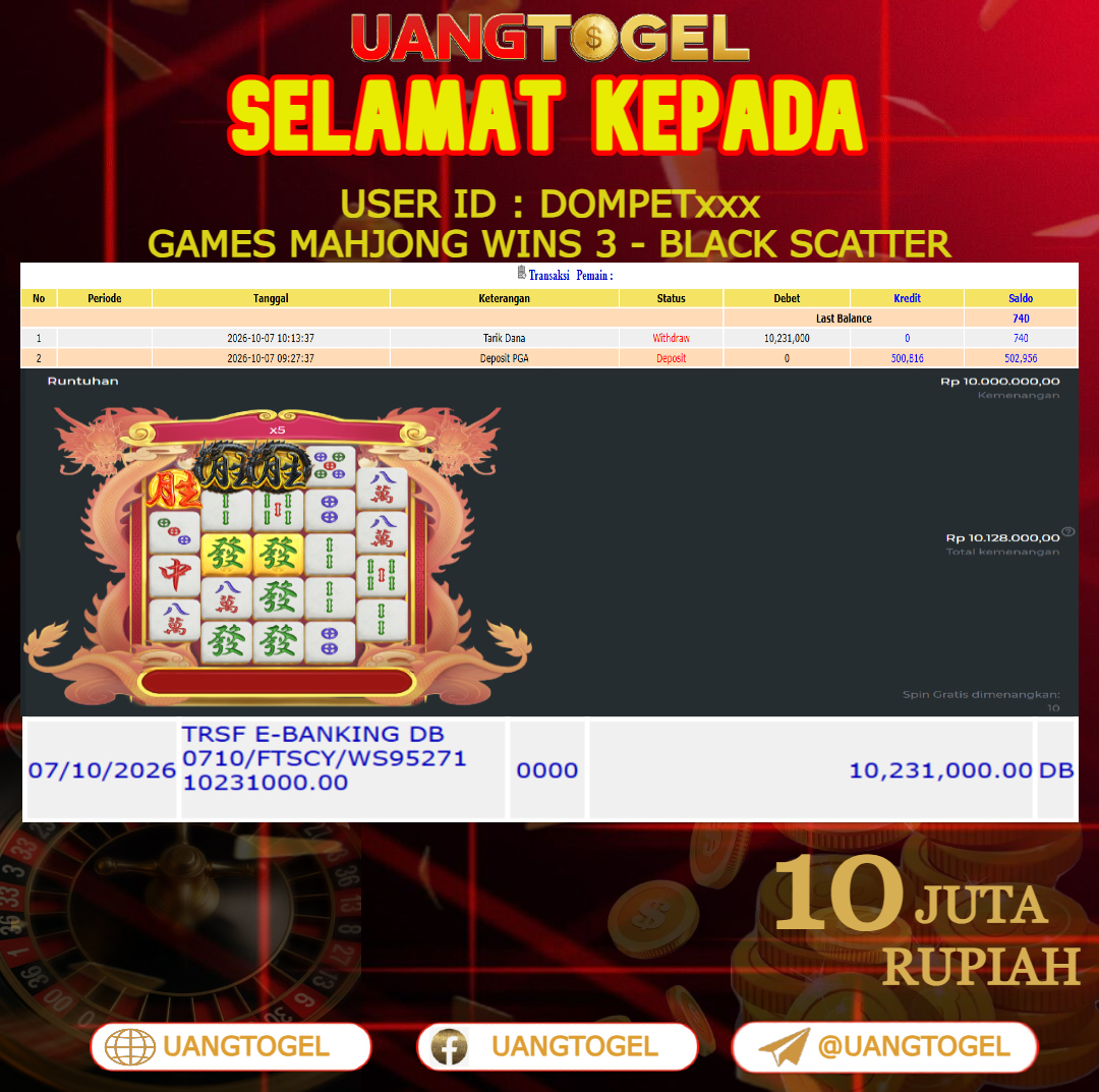 UANGTOGEL JACKPOT SLOT GAMES MAHJONG WINS 3 - BLACK SCATTER Rp.10.000.000 - LUNAS USER ID : DOMPET***